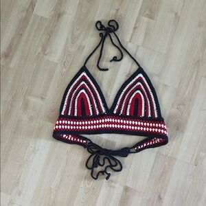 Crochet Halter Top in Black, Red, and White